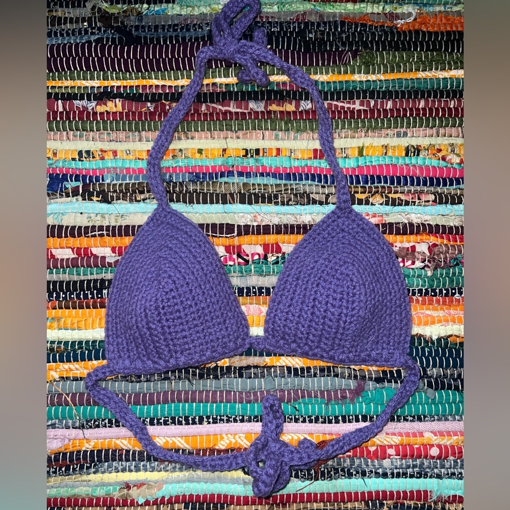 Purple Crochet Halter Bikini Top Size Small Medium A Cup Summer Tank Top